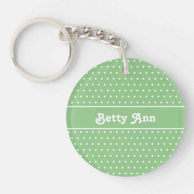 Classic Name Polka Dot Sage Green & White Keychain (Front)