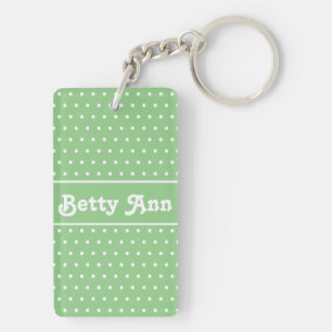 Classic Name Polka Dot Sage Light Green & White Key Ring