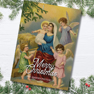 Classic Nativity Mary Baby Jesus Angels Holiday Card