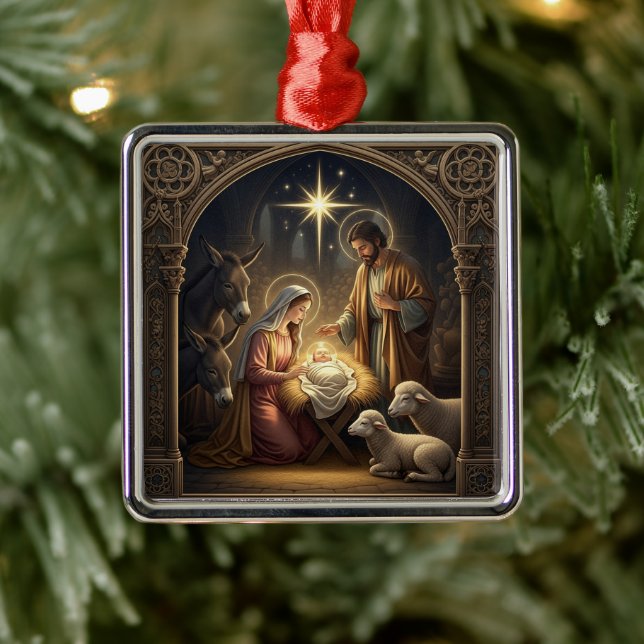 Classic Nativity Scene Christmas Metal Ornament (Tree)
