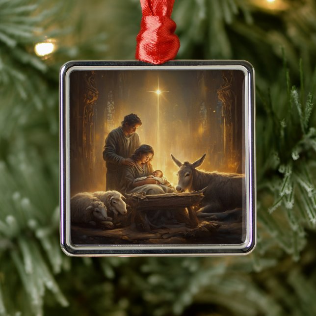 Classic Nativity Scene Christmas Metal Ornament (Tree)
