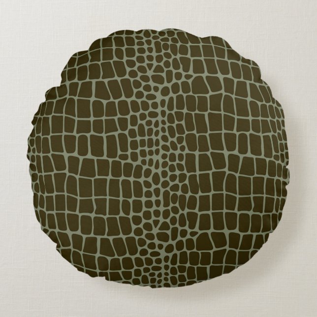 Classic Natural Crocodile Leather Texture Round Cushion (Front)