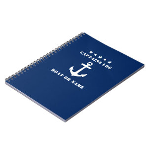 Classic Nautical Anchor 5 Stars Captains Log Navy Notebook