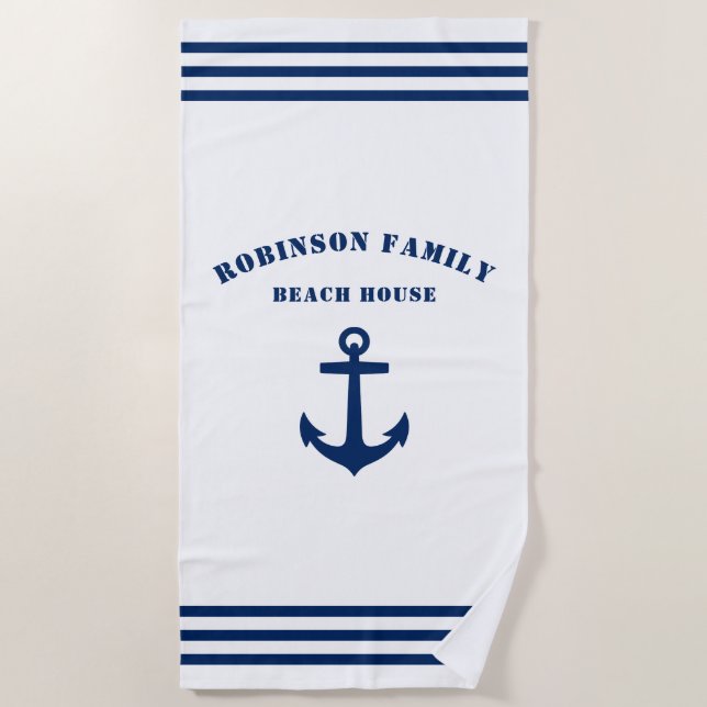 Classic Nautical Anchor Family Beach House White Towel (Front)