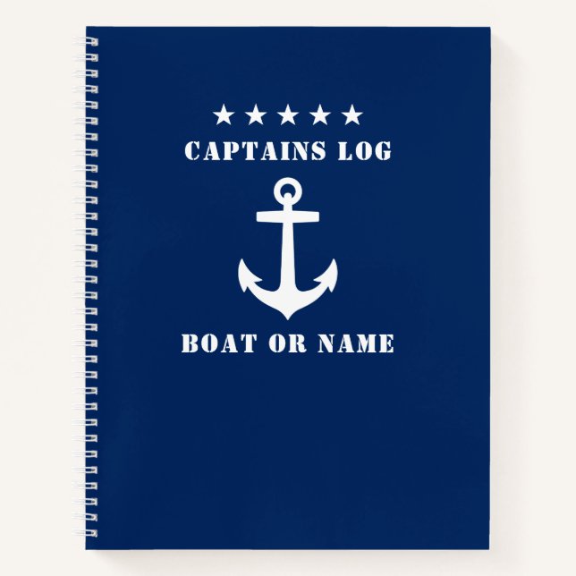 Classic Nautical Anchor Stars Captains Log 8.5x11 Notebook (Front)