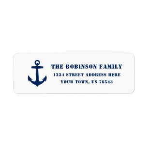 Classic Nautical Boat Anchor Blue On White Address Return Address Label