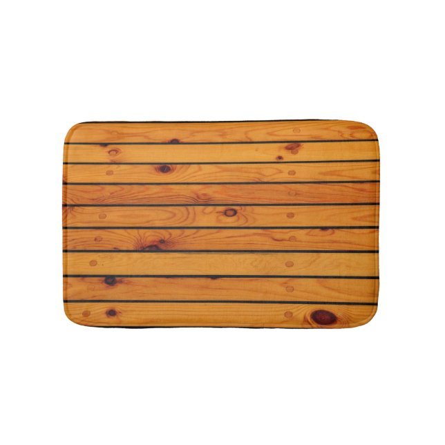 Classic nautical brown wooden shipdeck bath mat (Front)