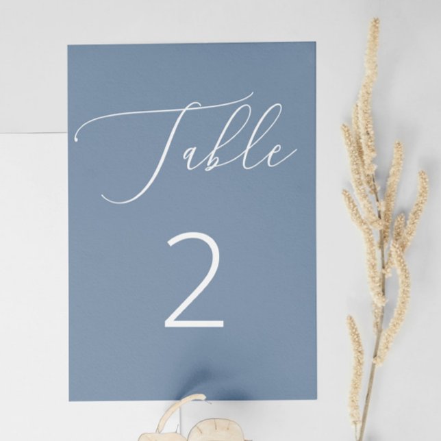 Classic Nautical Dusty Blue Slate Script Wedding Table Number (Creator Uploaded)
