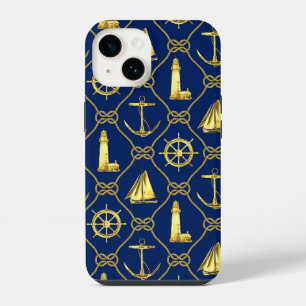 Classic Nautical Gold Blue iPhone 14 Case
