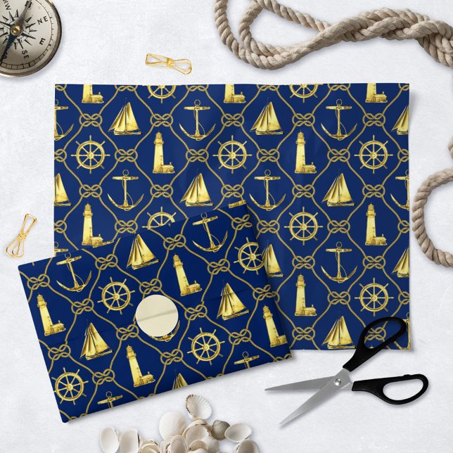 Classic Nautical Gold Blue Tissue Paper (Creator Uploaded)