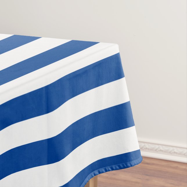 Classic Nautical Navy Blue and White Stripes Tablecloth (In Situ)