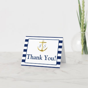 Classic Nautical Navy Blue Gold Wedding Thank You Card