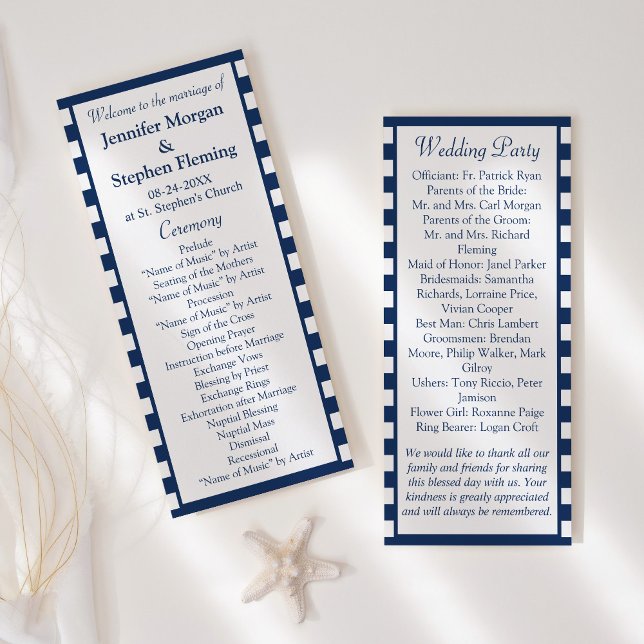 Classic Nautical Navy Blue Stripes Wedding Program (Creator Uploaded)