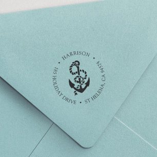 Classic Nautical Rope & Anchor Return Address Self-inking Stamp
