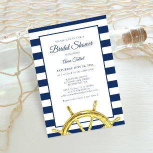 Classic Nautical Stripes Navy Gold Bridal Shower Invitation