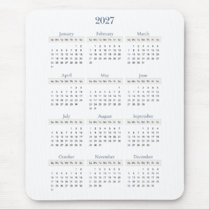 Classic Navy 2027 Calendar Any background colour Mouse Pad