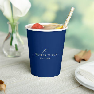 Classic Navy and Cream Elegant Wedding Paper Cups