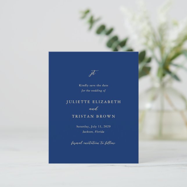Classic Navy and Cream Wedding Save the Date (Standing Front)