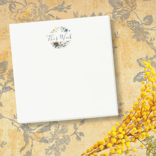 Classic Navy and Gold Floral Wreath Customisable Post-it Notes