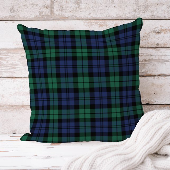 Classic Navy and Green Black Watch Plaid Holiday Cushion (Creator Uploaded)