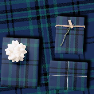 Classic Navy and Green Tartan Christmas Wrapping Paper Sheet