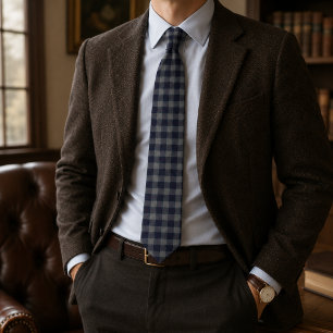 Classic Navy and Grey Gingham Check  Tie