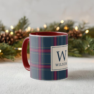 Classic Navy and Red Tartan Plaid Christmas Mug