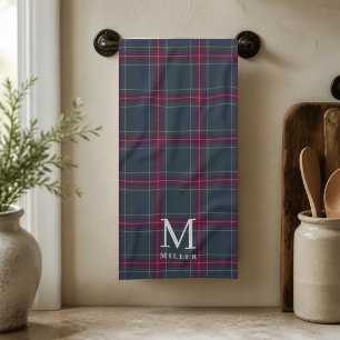 Classic Navy and Red Tartan Plaid Christmas Tea Towel
