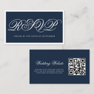 Classic Navy and White Elegant QR RSVP Enclosure Card