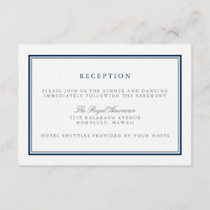 Classic Navy and White Wedding Reception Enclosure Card