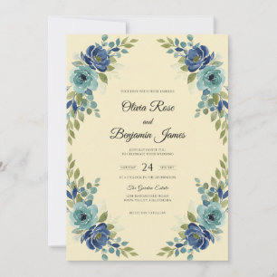 Classic Navy Aqua Watercolor Wedding Invitation
