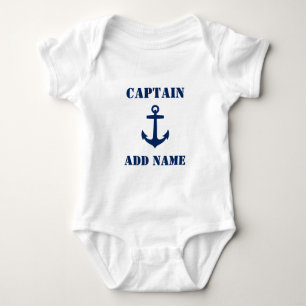 Classic Navy Blue Anchor & Baby Name/Rank Baby Bodysuit