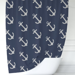 Classic Navy Blue Anchor Shower Curtain