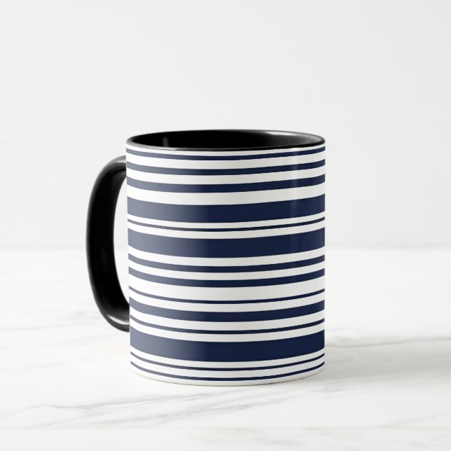 Classic Navy Blue and White Stripe Mug (Front Left)