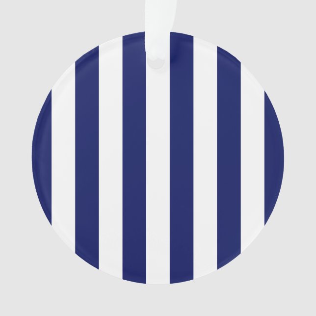 Classic Navy Blue and White Stripe Pattern Ornament (Front)