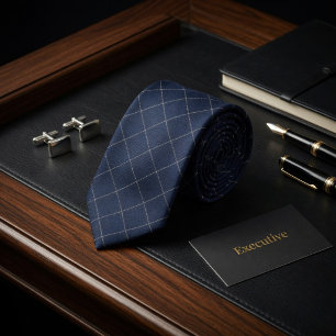 Classic Navy Blue and White Windowpane Check Tie