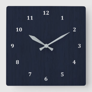 Classic Navy Blue Bamboo Wood Grain Look Square Wall Clock