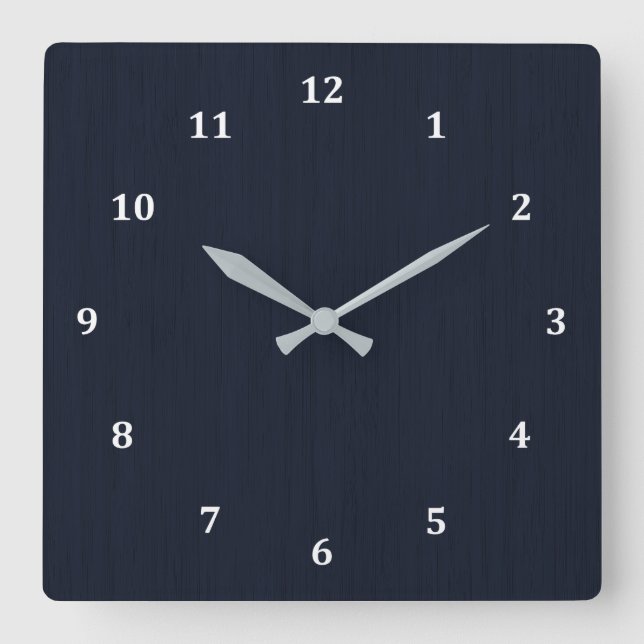 Classic Navy Blue Bamboo Wood Grain Look Square Wall Clock (Front)