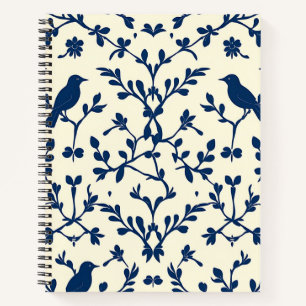 Classic Navy Blue Bird Damask Toile Silhouette  Notebook