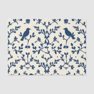 Classic Navy Blue Bird Damask Toile Silhouette Tissue Paper