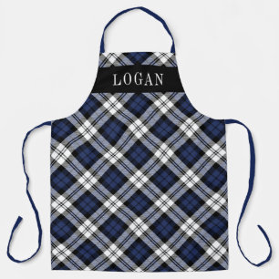 Classic Navy Blue Black Watch Plaid Monogram Apron