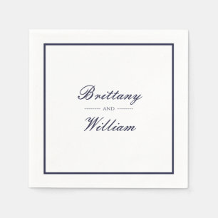 Classic Navy Blue Bride and Groom Script Napkins
