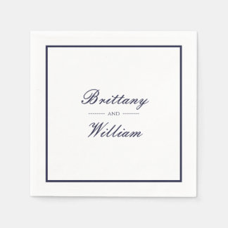 Classic Navy Blue Bride and Groom Script Napkins