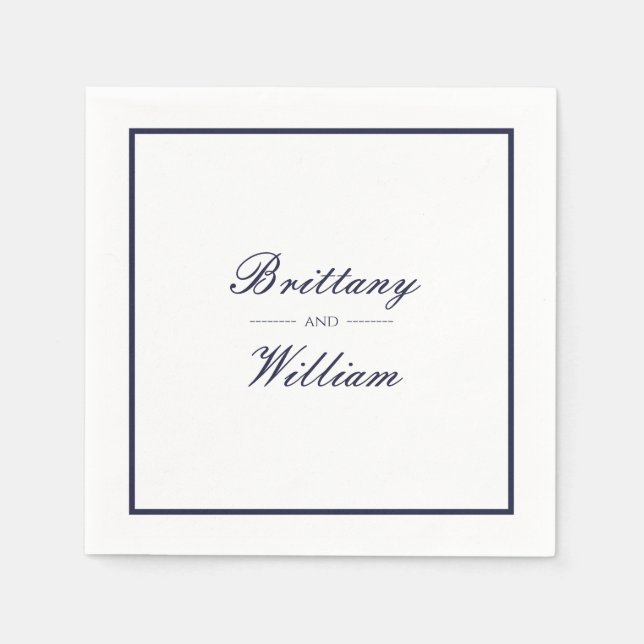 Classic Navy Blue Bride and Groom Script Napkins (Front)