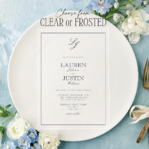 Classic Navy Blue Calligraphy Monogram Wedding Acrylic Invitations