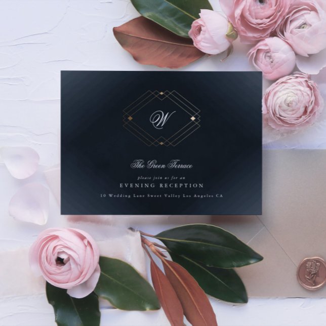 Classic Navy Blue Calligraphy Monogram Wedding Enclosure Card (Creator Uploaded)