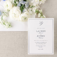 Classic Navy Blue Calligraphy Monogram Wedding Inv