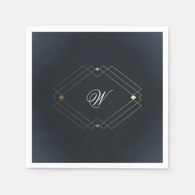 Classic Navy Blue Calligraphy Monogram Wedding Napkin (Front)