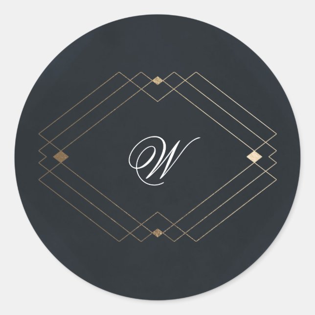 Classic Navy Blue Calligraphy Monogram Wedding Round Sticker (Front)