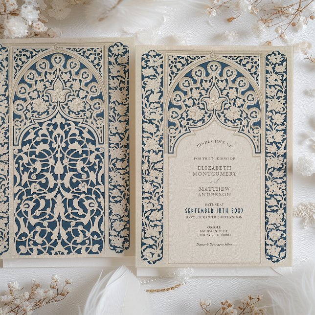Classic Navy Blue & Cream Lace Wedding Invitation (Creator Uploaded)